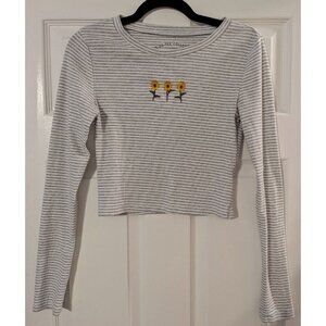 Aero womens long sleeve crop top med sunflower embroidery Y2K 90's